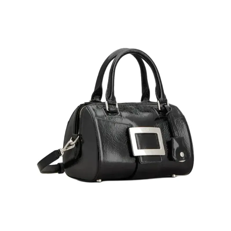 Roger Vivier Belle Vivier Lacquered Finish Calfskin Bowling Bag One Shoulder Handbag Mini Women's Black-1