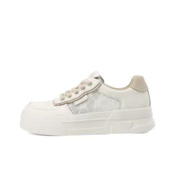 BOERDIQI Breathable Height Increasing Low Top Skateboard Shoes Women's Ecru