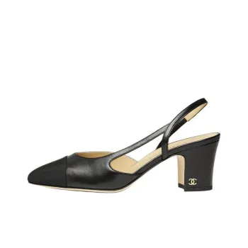 CHANEL Chunky Heel High Heels 6.5cm Women's Black