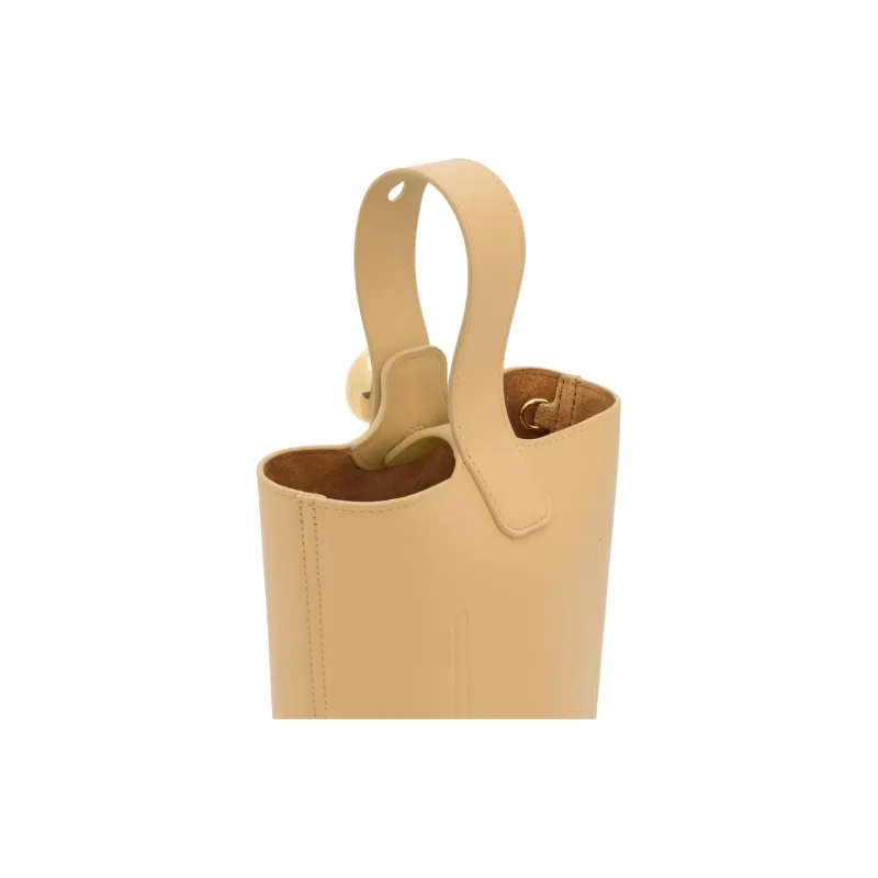 LOEWE Pebble Bucket Smooth Calfskin Bucket Bags One Shoulder Handbags Mini Women's Dark Buttery Color-4