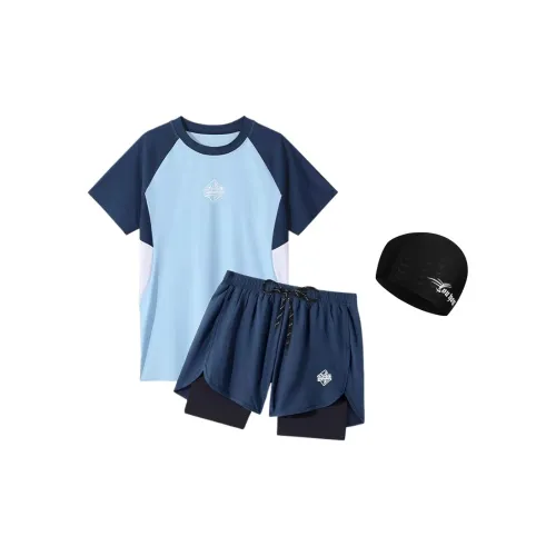 Youyou Swimming Sets Polyester, Elastane Summer Beach Vacation For Families Men's Blue Black