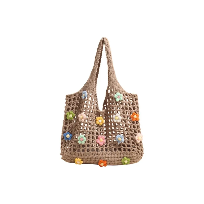 Yalu Chunky Yarn Woven Handbag, Shoulder Bag Women's White/Khaki-18
