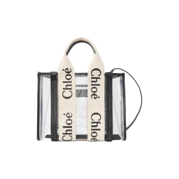 Chloe Woody Polyurethane Tote Bag Shopping Bag Handbags Small Size Women's White