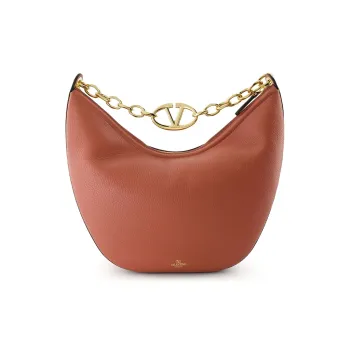 Valentino Vlogo Moon Cow Leather One Shoulder Handbag Medium Size Women's Brown