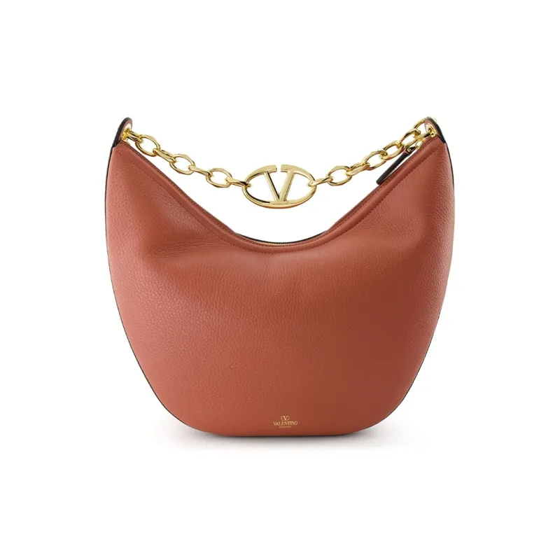 Valentino Vlogo Moon Cow Leather One Shoulder Handbag Medium Size Women's Brown-0