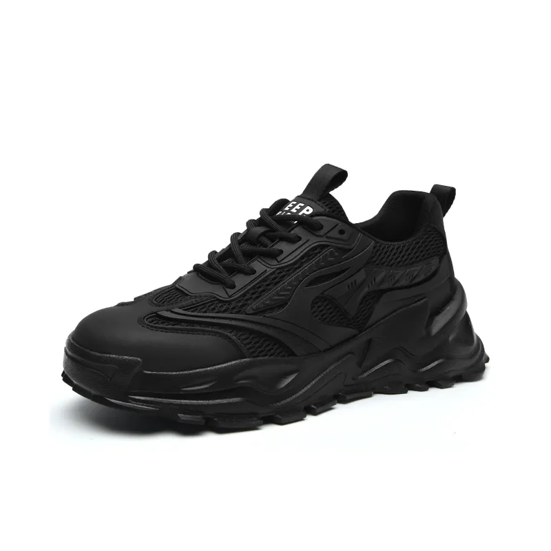 JEEP SPIRIT Anti-Slip Wear-Resistant Breathable Moisture-Wicking Height Increasing Low-Top Chunky Sneakers Men's Black-2