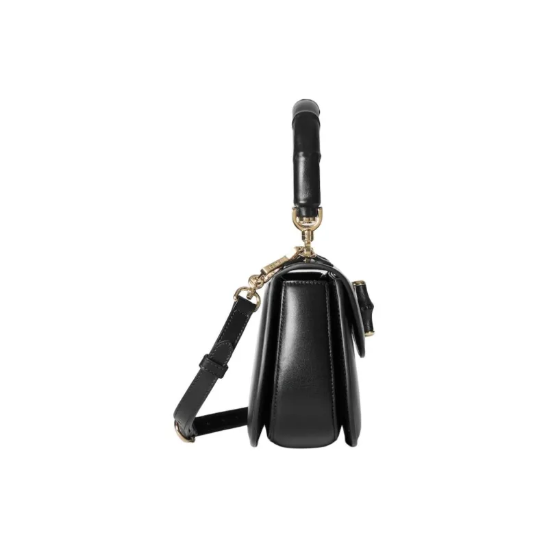 GUCCI Bamboo 1947 Soft Leather Shoulder Bag, Crossbody Bag, Handbag Trumpets Women's Black-2
