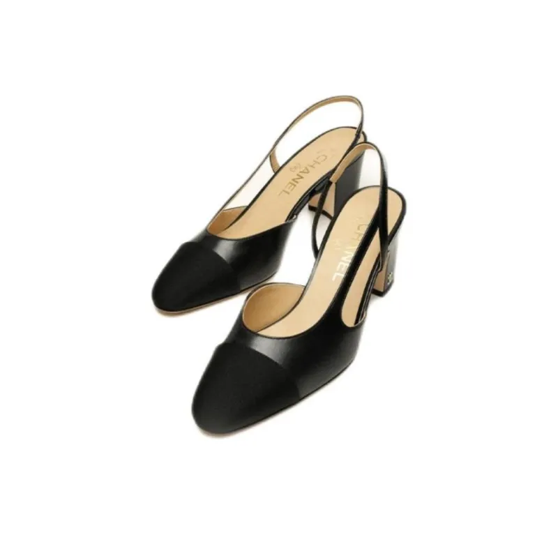CHANEL Chunky Heel High Heels 6.5cm Women's Black-2