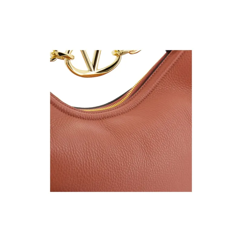 Valentino Vlogo Moon Cow Leather One Shoulder Handbag Medium Size Women's Brown-3