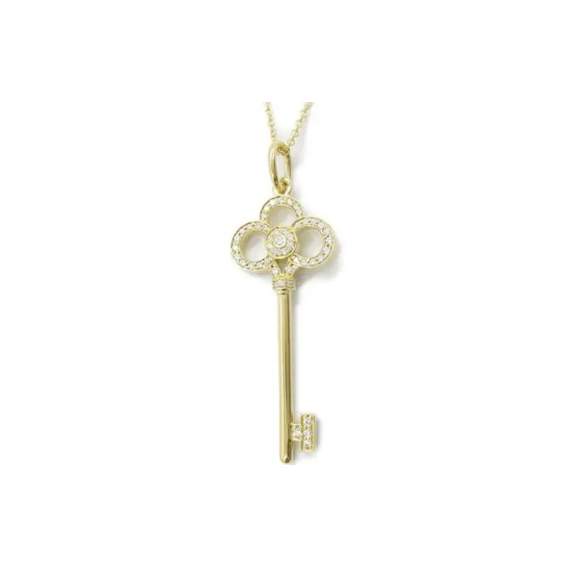 TIFFANY & CO. 2010s Pre owned 18K Yellow Gold Crown Key Diamond Necklace-1