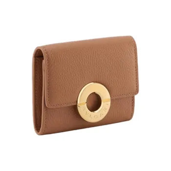 BVLGARI Calfskin Business Card Holder Card Case Women's Brown