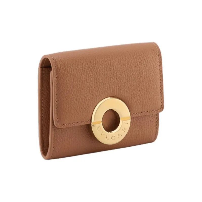 BVLGARI Calfskin Business Card Holder Card Case Women's Brown-0