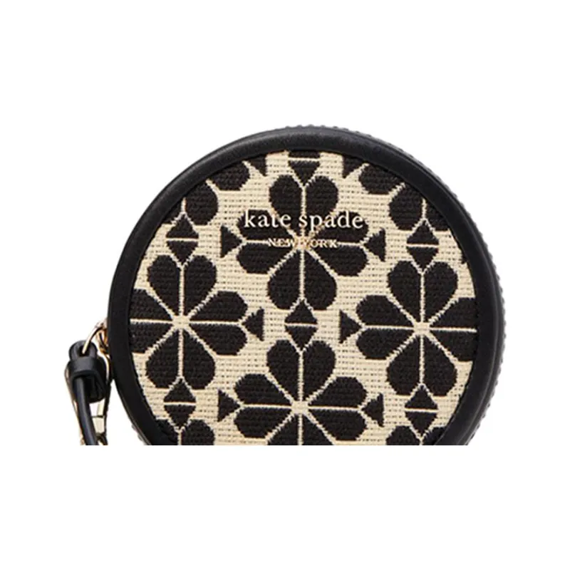 Kate Spade Fabric With Leather Wrist Bag Hard Currency Purse Handheld Coin Purse Women's White & Black-2