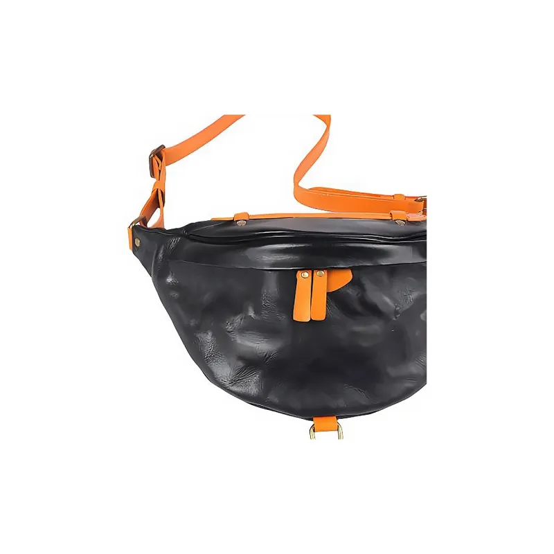 DOSRFINI Genuine Leather Top Grain Cow Leather Sling Bag Men's Black/Brown-3
