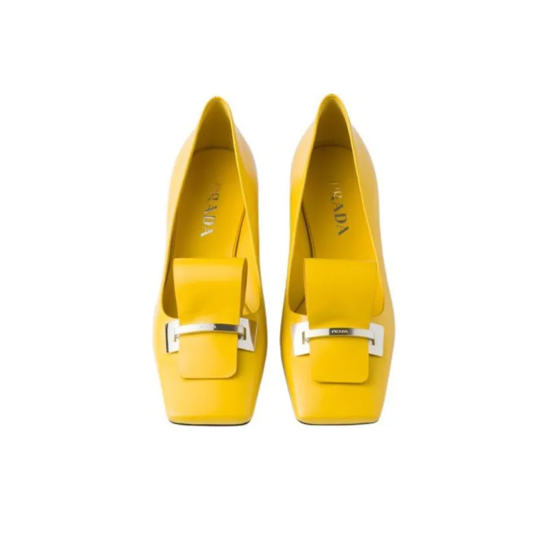 PRADA Chunky Heel High Heels 3.5cm Women's Yellow-4