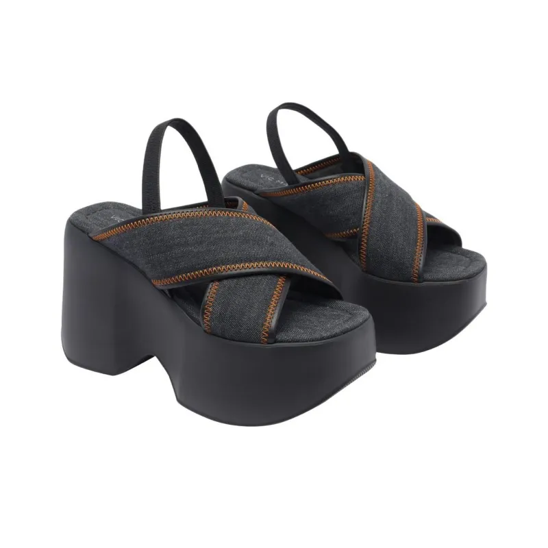 Vic Matie Denim Plateau One Strap Sandals 11cm Women's Black-2