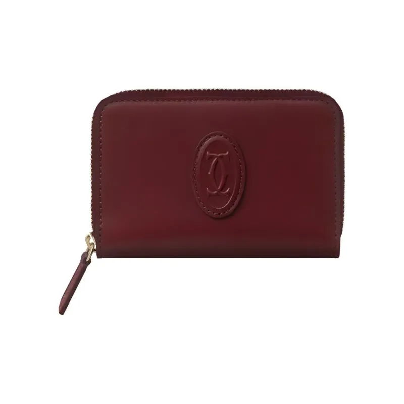 CARTIER Cow Leather Card Holder Women's Burgundy-0