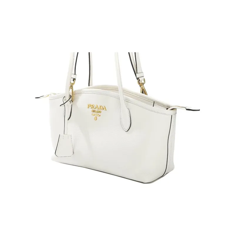 PRADA Calfskin Tote Bag Shopping Bag Crossbody Bag Shoulder Bag Women's White-2