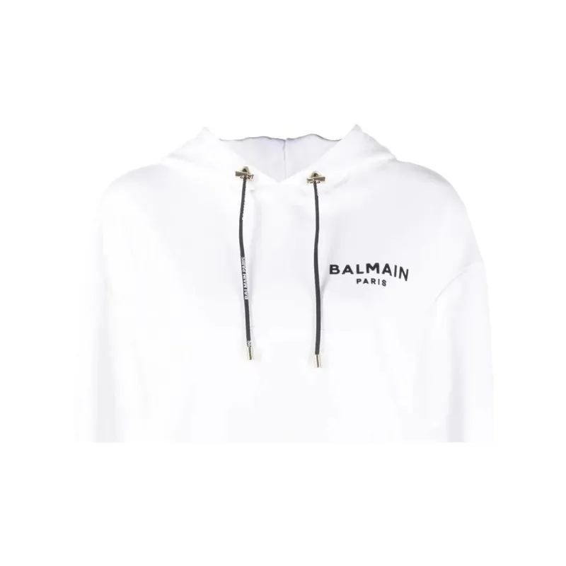 BALMAIN Logo print Cropped Hoodie-4