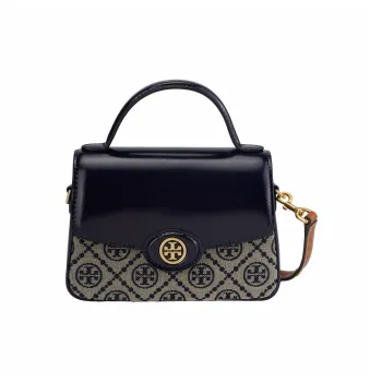 TORY BURCH T MonogramRobinson Jacquard With Leather Shoulder Bag, Crossbody Bag, Handbag Small Size Women's Marine Blue