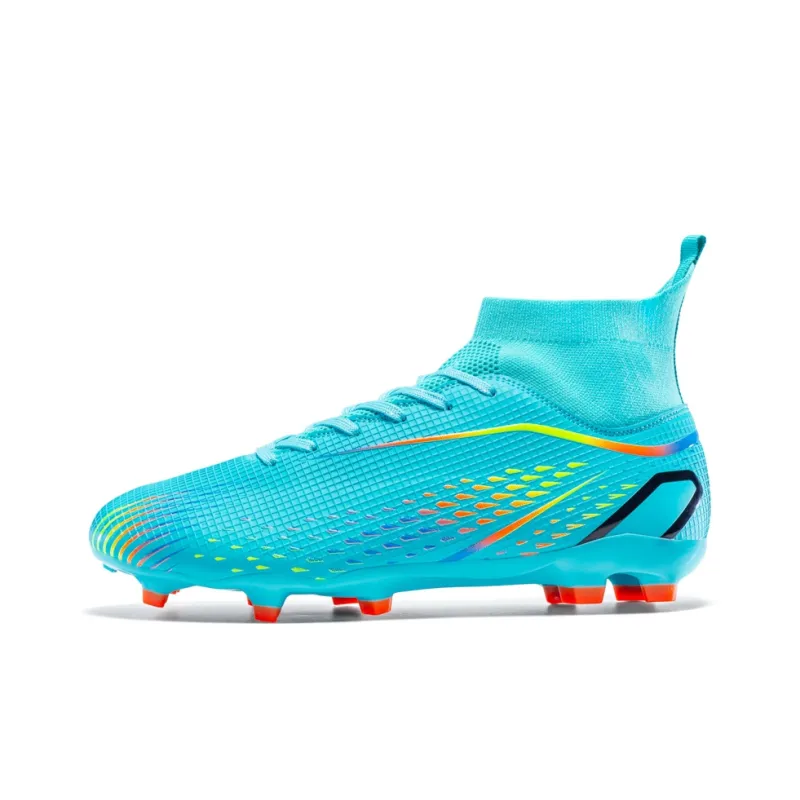 QIUTEXIONG Soccer Shoes Unisex High Top Aqua/White/Gold/Black-20
