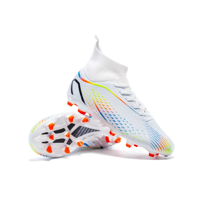 QIUTEXIONG Soccer Shoes Unisex High Top Aqua/White/Gold/Black-28
