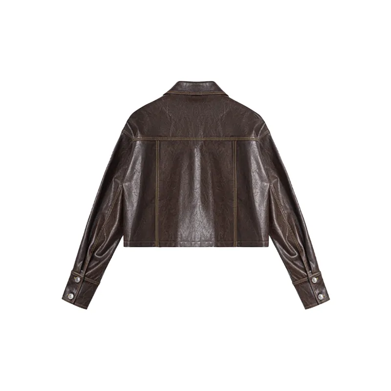 CALLED BACK Leather Jacket Women's Brown-1