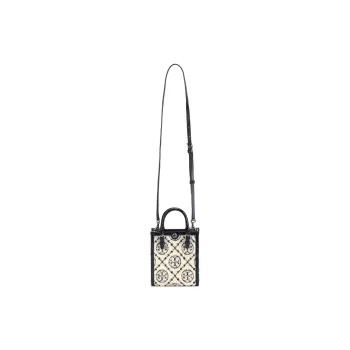 TORY BURCH T Monogram Terry Floral Monogram Crocodile Pattern Embossed Leather Handbag Shoulder Bag Mini Women's Black