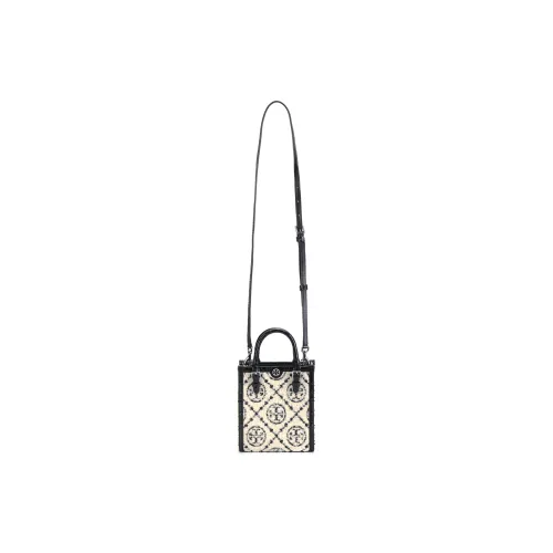 TORY BURCH T Monogram Terry Floral Monogram Crocodile Pattern Embossed Leather Handbag Shoulder Bag Mini Women's Black