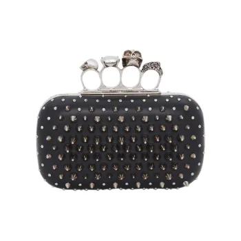 Alexander McQueen Lambskin One Shoulder Crossbody Clutches Women's Black