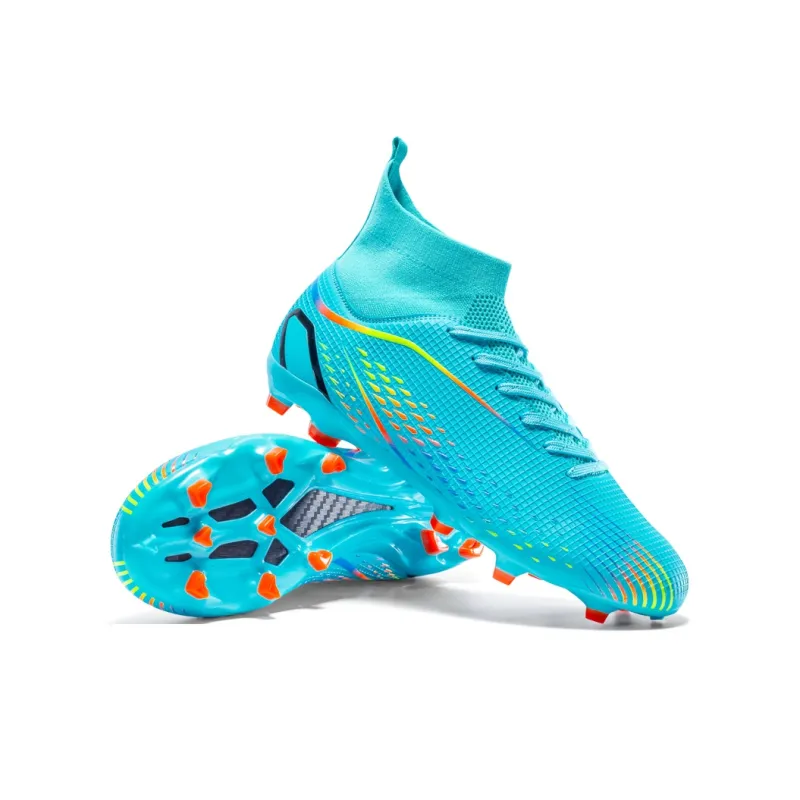 QIUTEXIONG Soccer Shoes Unisex High Top Aqua/White/Gold/Black-23