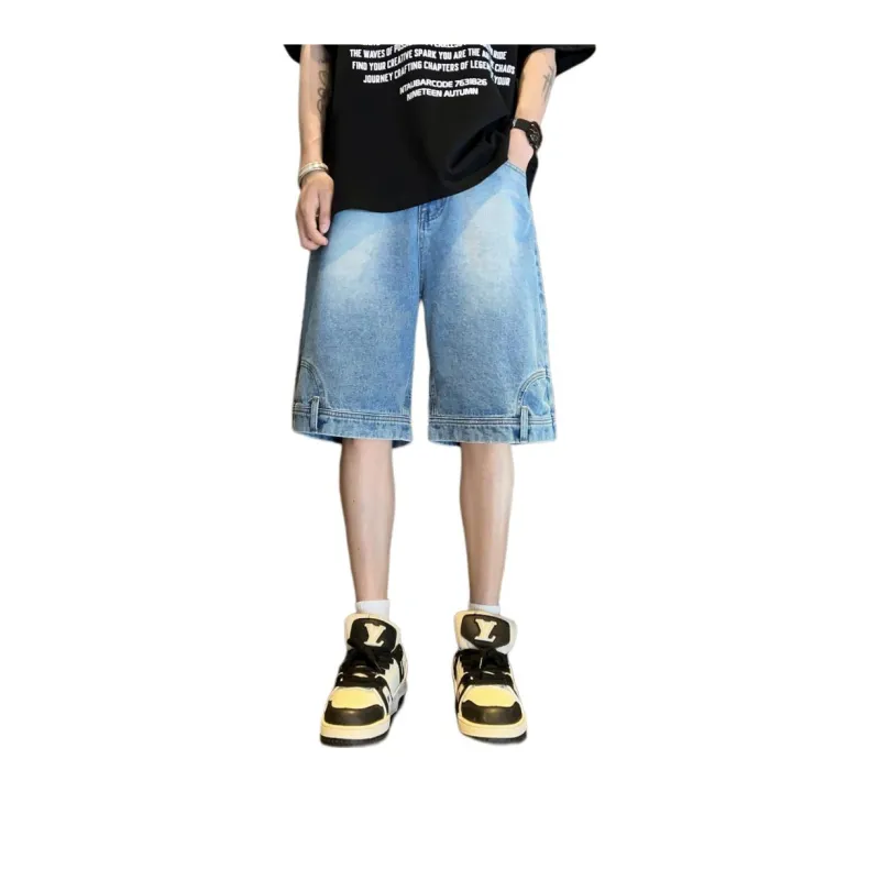 NEAR HERE Denim Shorts Unisex Blue-1