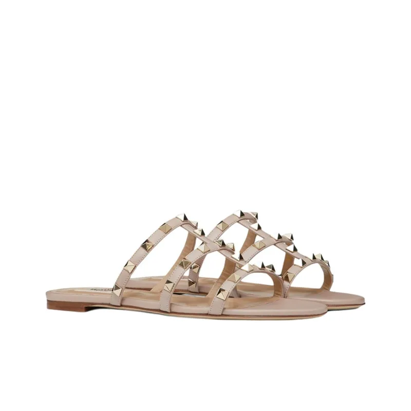 Valentino Rockstud Cushioning Slide Slippers Women's Pink-2