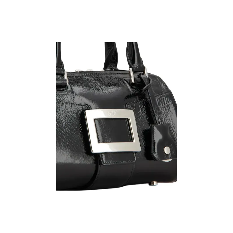 Roger Vivier Belle Vivier Lacquered Finish Calfskin Bowling Bag One Shoulder Handbag Mini Women's Black-6