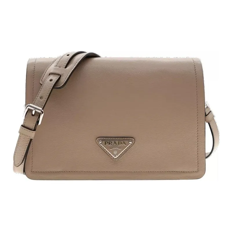 PRADA Leather Shoulder Bag Women's Beige-0