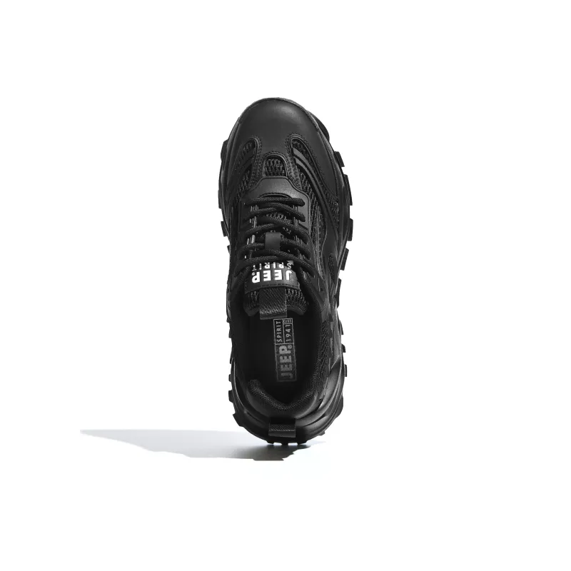 JEEP SPIRIT Anti-Slip Wear-Resistant Breathable Moisture-Wicking Height Increasing Low-Top Chunky Sneakers Men's Black-4