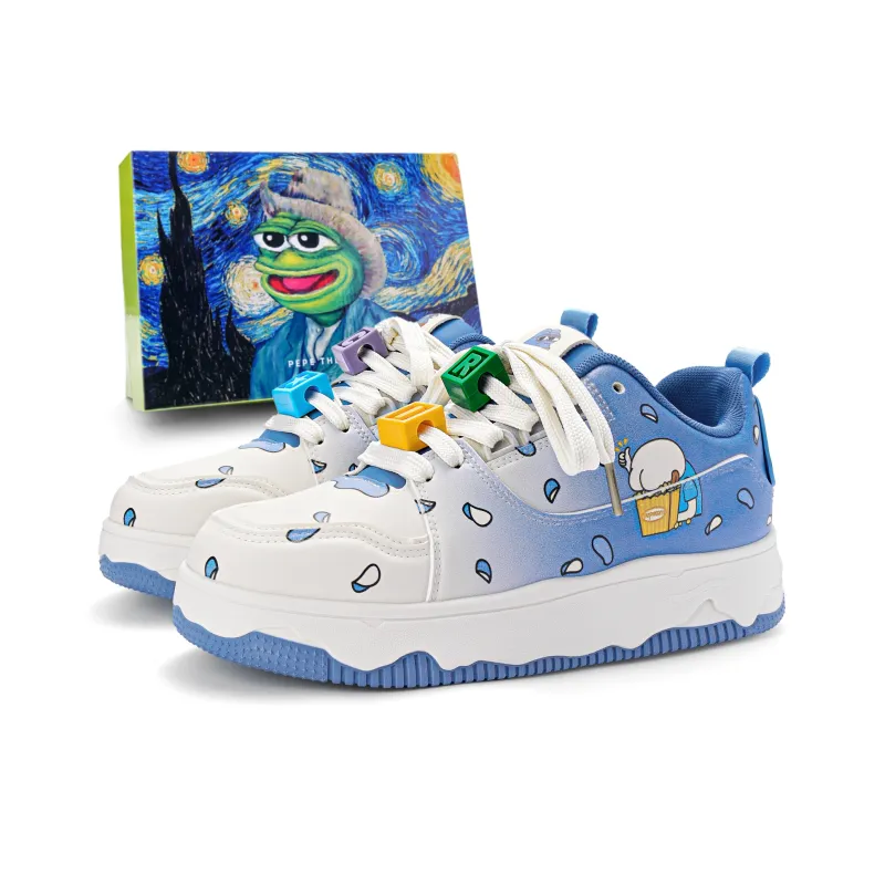 Pepe The Frog Skateboard Shoes Unisex Low Top Classic Black White/Pearl Beige/Tangerine/Ocean Blue/Mismatched-0