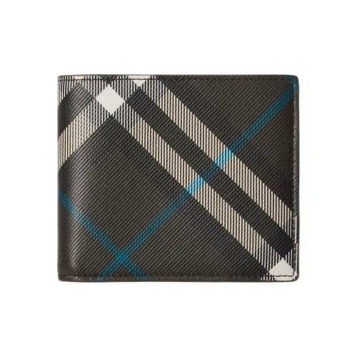 Burberry Polyurethane Wallet Men's Black & White & Blue