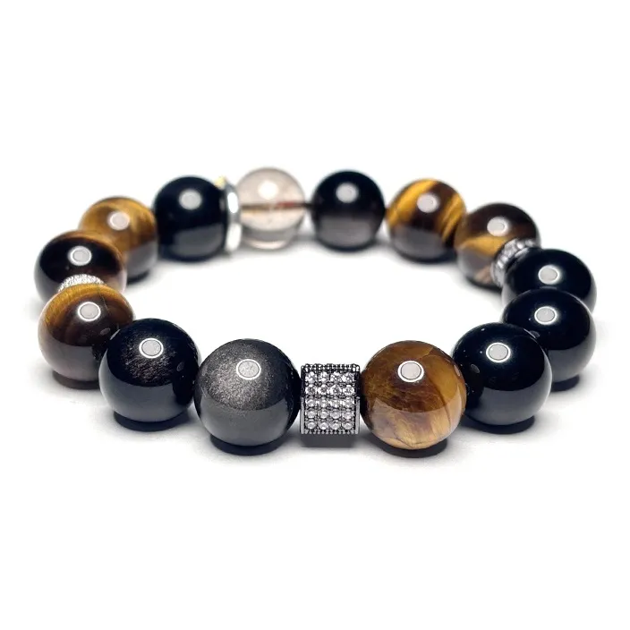MOUNTAINS AND MANS Tiger's Eye Stone New Chinese Style Good Luck Beaded Bracelet Men's-2