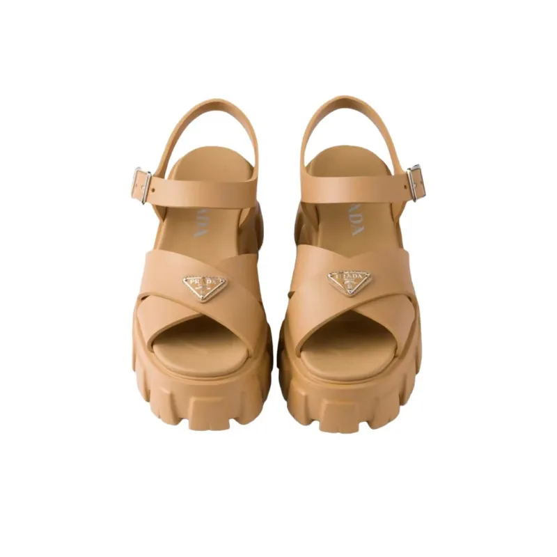 PRADA Monolith One Strap Sandals 5.5cm Women's Brown-4