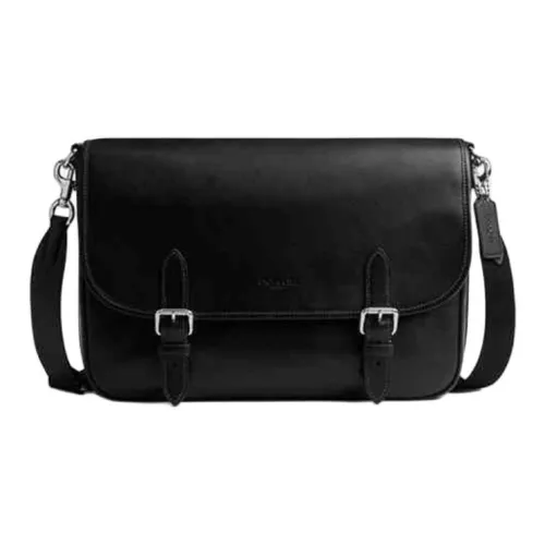 COACH Cow Leather Crossbody Bag Shoulder Bag Large Size Men's Black