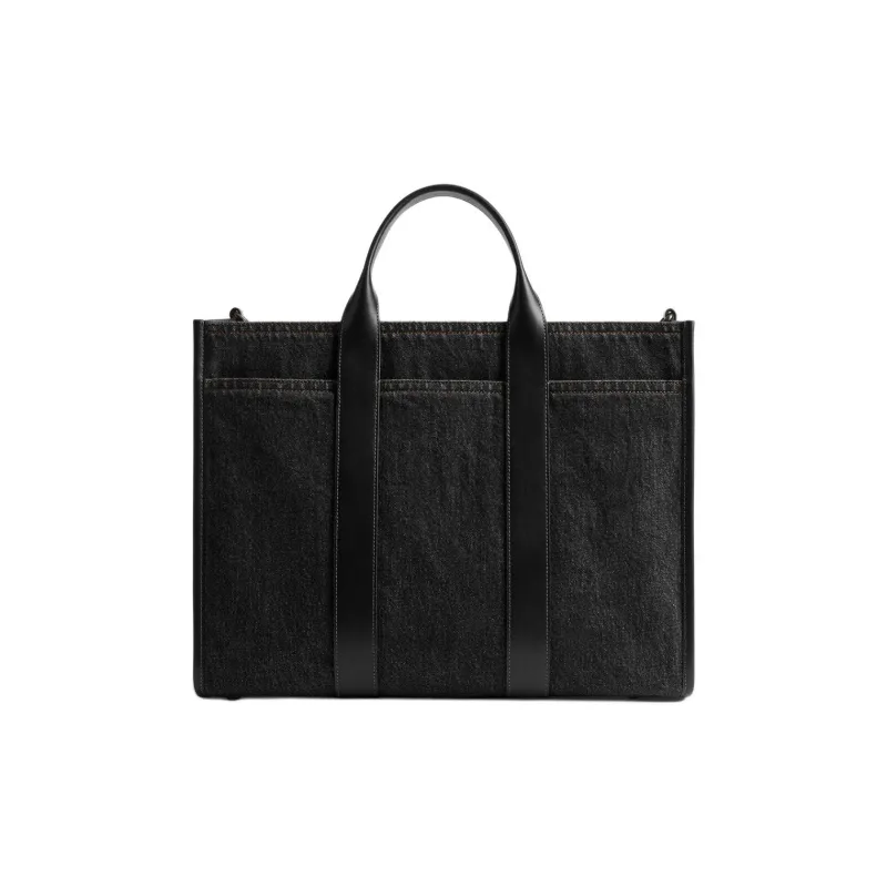 COACH Denim With Refined Calfskin Tote Bag, Shopping Bag, Shoulder Bag, Handbag Tubas Men's Washed Black-2
