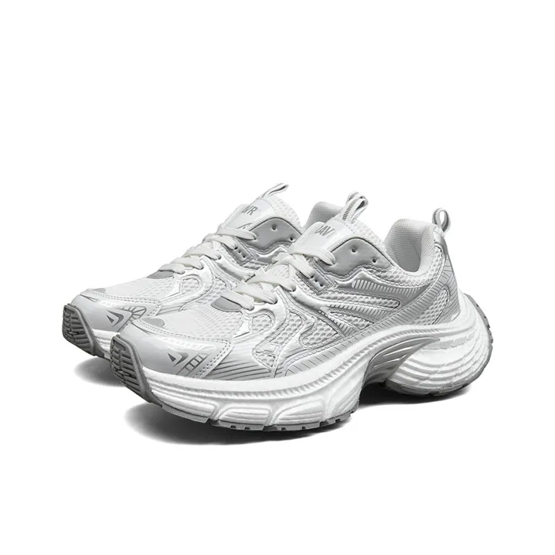 Kuding Chunky Sneakers Unisex Low Top White/Black/Silver/Red-2