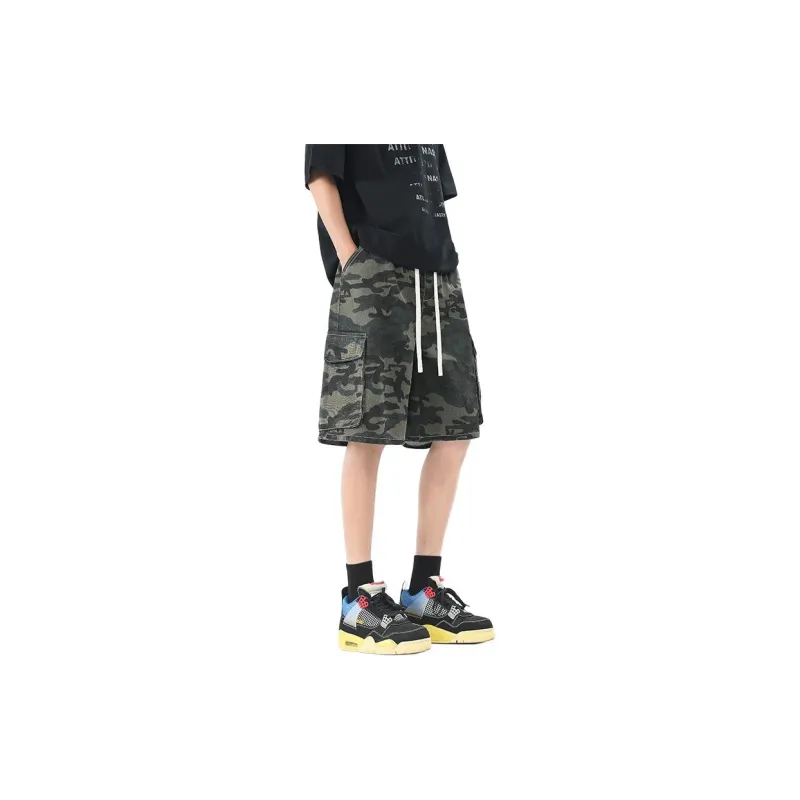 RENBEN Denim Shorts Unisex Camouflage Gray-10