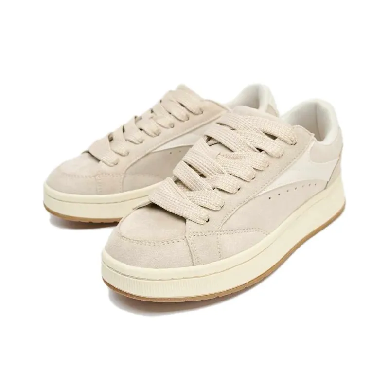 ZARA Low Top Skateboard Shoes Women's Light Beige Yellow-1