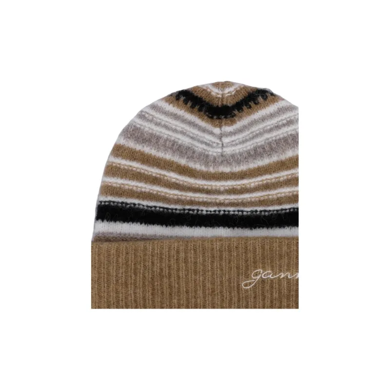 GANNI Logo Embroidered Striped Knitted Beanie-2