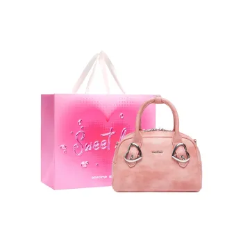 ONE TIME Synthetic Leather Boston Pillow Bag Dome Bag One Shoulder Handbag Regular Women's Pastel Pink/Linen Gray