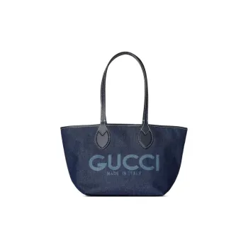 GUCCI Totissima Denim With Canvas Tote Bag, Shopping Bag, Handbag, Shoulder Bag Small Size Women's Dark Blue & Beige
