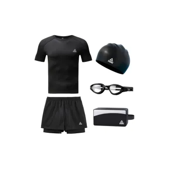 PEAK Swimming Sets Polyester Vacation Hot Spring Casual Training Men's 5 Piece Set Black