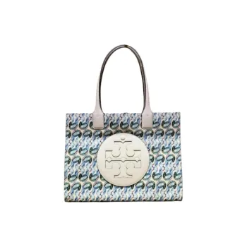 TORY BURCH Ella Fabric Tote Bag Shopping Bag Shoulder Bags Small Size Women's Swan White
